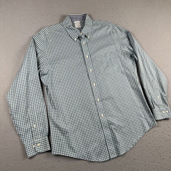 Brooks Brother The Original Polo Green Check Button Down Long Sleeve Shirt Men L - Picture 7 of 16